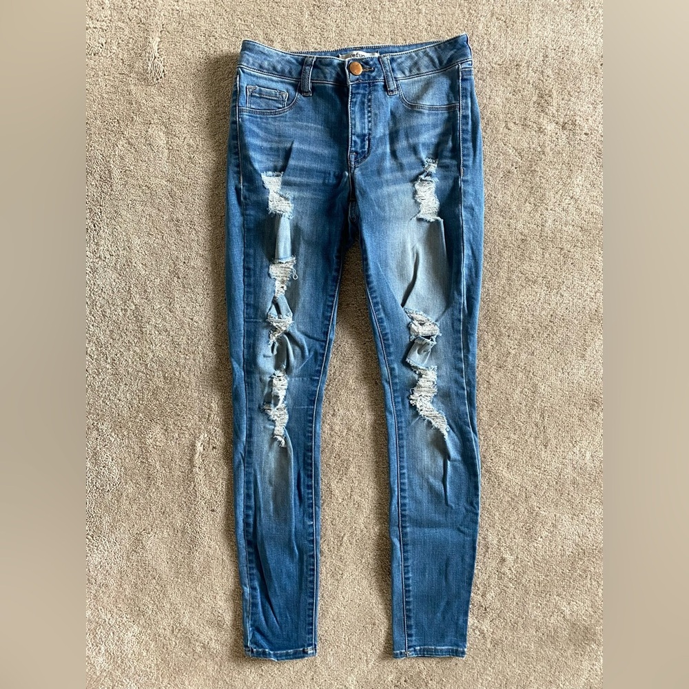 Refuge Blue Skinny Distressed Jeans